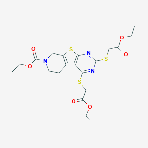 molecular formula C20H25N3O6S3 B292642 Ethyl 3,5-bis[(2-ethoxy-2-oxoethyl)sulfanyl]-8-thia-4,6,11-triazatricyclo[7.4.0.02,7]trideca-1(9),2(7),3,5-tetraene-11-carboxylate 