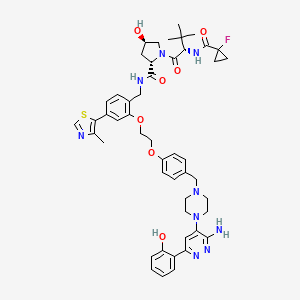 molecular formula C49H58FN9O7S B2926427 (2S,4R)-N-[[2-[2-[4-[[4-[3-Amino-6-(2-hydroxyphenyl)pyridazin-4-yl]piperazin-1-yl]methyl]phenoxy]ethoxy]-4-(4-methyl-1,3-thiazol-5-yl)phenyl]methyl]-1-[(2S)-2-[(1-fluorocyclopropanecarbonyl)amino]-3,3-dimethylbutanoyl]-4-hydroxypyrrolidine-2-carboxamide CAS No. 2375564-55-7