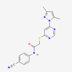 molecular formula C18H16N6OS B2926428 N-(4-cyanophenyl)-2-((6-(3,5-dimethyl-1H-pyrazol-1-yl)pyrimidin-4-yl)thio)acetamide CAS No. 1251621-02-9