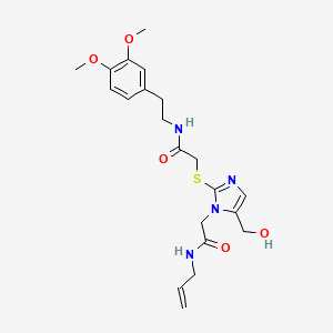 molecular formula C21H28N4O5S B2926438 N-烯丙基-2-(2-((2-((3,4-二甲氧基苯乙基)氨基)-2-氧代乙基)硫代)-5-(羟甲基)-1H-咪唑-1-基)乙酰胺 CAS No. 921525-18-0