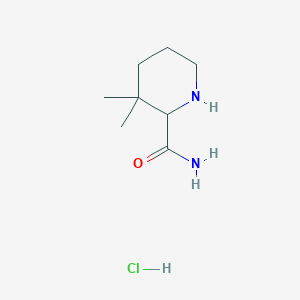 molecular formula C8H17ClN2O B2926472 3,3-二甲基哌啶-2-甲酰胺；盐酸盐 CAS No. 2378501-38-1