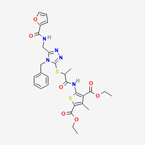 diethyl 5-(2-((4-benzyl-5-((furan-2-carboxamido)methyl)-4H-1,2,4-triazol-3-yl)thio)propanamido)-3-methylthiophene-2,4-dicarboxylate