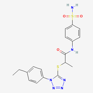 molecular formula C18H20N6O3S2 B2926515 2-((1-(4-乙基苯基)-1H-四唑-5-基)硫代)-N-(4-磺酰胺基苯基)丙酰胺 CAS No. 887347-59-3