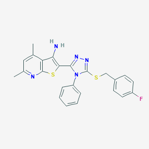 molecular formula C24H20FN5S2 B292652 2-{5-[(4-fluorobenzyl)sulfanyl]-4-phenyl-4H-1,2,4-triazol-3-yl}-4,6-dimethylthieno[2,3-b]pyridin-3-ylamine 