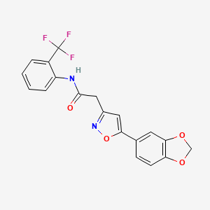 molecular formula C19H13F3N2O4 B2926539 2-(5-(benzo[d][1,3]dioxol-5-yl)isoxazol-3-yl)-N-(2-(trifluoromethyl)phenyl)acetamide CAS No. 1203136-71-3