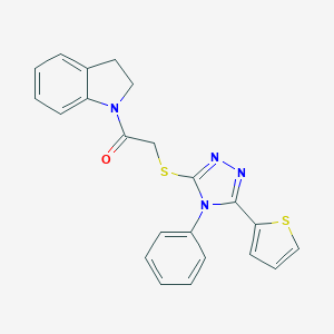 molecular formula C22H18N4OS2 B292655 1-({[4-phenyl-5-(2-thienyl)-4H-1,2,4-triazol-3-yl]thio}acetyl)indoline 