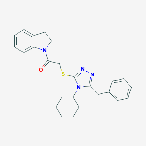 molecular formula C25H28N4OS B292656 1-{[(5-benzyl-4-cyclohexyl-4H-1,2,4-triazol-3-yl)sulfanyl]acetyl}indoline 