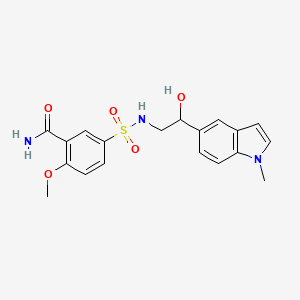 molecular formula C19H21N3O5S B2926563 5-(N-(2-羟基-2-(1-甲基-1H-吲哚-5-基)乙基)磺酰氨基)-2-甲氧基苯甲酰胺 CAS No. 2034527-09-6