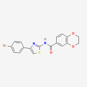 molecular formula C18H13BrN2O3S B2926569 N-[4-(4-bromophenyl)-1,3-thiazol-2-yl]-2,3-dihydro-1,4-benzodioxine-6-carboxamide CAS No. 461413-88-7