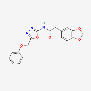 molecular formula C18H15N3O5 B2926574 2-(benzo[d][1,3]dioxol-5-yl)-N-(5-(phenoxymethyl)-1,3,4-oxadiazol-2-yl)acetamide CAS No. 1334371-12-8