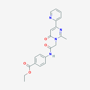 molecular formula C21H20N4O4 B2926577 4-(2-(2-甲基-6-氧代-4-(吡啶-2-基)嘧啶-1(6H)-基)乙酰氨基)苯甲酸乙酯 CAS No. 1251629-87-4
