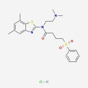 molecular formula C23H30ClN3O3S2 B2926592 N-(2-(二甲氨基)乙基)-N-(5,7-二甲基苯并[d]噻唑-2-基)-4-(苯磺酰基)丁酰胺盐酸盐 CAS No. 1216989-53-5