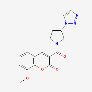 molecular formula C17H16N4O4 B2926605 3-(3-(1H-1,2,3-triazol-1-yl)pyrrolidine-1-carbonyl)-8-methoxy-2H-chromen-2-one CAS No. 1788785-00-1