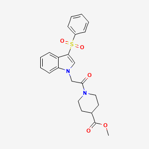 molecular formula C23H24N2O5S B2926610 methyl 1-(2-(3-(phenylsulfonyl)-1H-indol-1-yl)acetyl)piperidine-4-carboxylate CAS No. 942003-72-7
