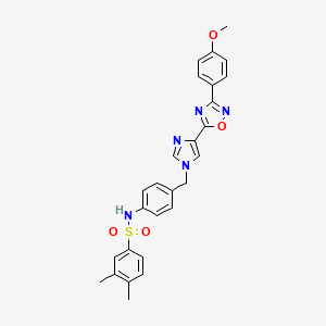 molecular formula C27H25N5O4S B2926617 N-(4-((4-(3-(4-methoxyphenyl)-1,2,4-oxadiazol-5-yl)-1H-imidazol-1-yl)methyl)phenyl)-3,4-dimethylbenzenesulfonamide CAS No. 1111036-89-5
