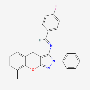 molecular formula C24H18FN3O B2926635 (E)-N-(4-fluorobenzylidene)-8-methyl-2-phenyl-2,4-dihydrochromeno[2,3-c]pyrazol-3-amine CAS No. 931361-51-2