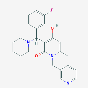 molecular formula C24H26FN3O2 B2926638 3-((3-fluorophenyl)(piperidin-1-yl)methyl)-4-hydroxy-6-methyl-1-(pyridin-3-ylmethyl)pyridin-2(1H)-one CAS No. 939245-05-3