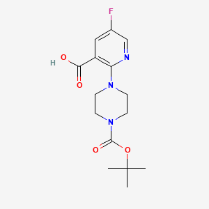 molecular formula C15H20FN3O4 B2926681 5-Fluoro-2-[4-[(2-methylpropan-2-yl)oxycarbonyl]piperazin-1-yl]pyridine-3-carboxylic acid CAS No. 1692723-78-6