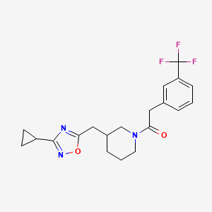 molecular formula C20H22F3N3O2 B2926688 1-(3-((3-Cyclopropyl-1,2,4-oxadiazol-5-yl)methyl)piperidin-1-yl)-2-(3-(trifluoromethyl)phenyl)ethanone CAS No. 1705076-07-8