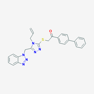molecular formula C26H22N6OS B292670 2-{[4-allyl-5-(1H-1,2,3-benzotriazol-1-ylmethyl)-4H-1,2,4-triazol-3-yl]sulfanyl}-1-[1,1'-biphenyl]-4-ylethanone 