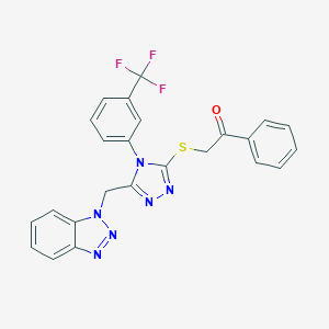 molecular formula C24H17F3N6OS B292671 2-({5-(1H-1,2,3-benzotriazol-1-ylmethyl)-4-[3-(trifluoromethyl)phenyl]-4H-1,2,4-triazol-3-yl}sulfanyl)-1-phenylethanone 