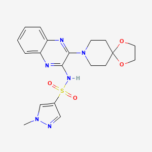 molecular formula C19H22N6O4S B2926711 N-(3-(1,4-二氧杂-8-氮杂螺[4.5]癸-8-基)喹喔啉-2-基)-1-甲基-1H-吡唑-4-磺酰胺 CAS No. 1795304-06-1