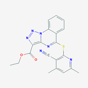 molecular formula C20H16N6O2S B292672 Ethyl 5-[(3-cyano-4,6-dimethyl-2-pyridinyl)sulfanyl][1,2,3]triazolo[1,5-a]quinazoline-3-carboxylate 