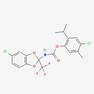 molecular formula C19H16Cl2F3NO4 B2926723 4-氯-2-异丙基-5-甲基苯基 (5-氯-2-(三氟甲基)苯并[d][1,3]二氧杂环-2-基)氨基甲酸酯 CAS No. 325703-12-6