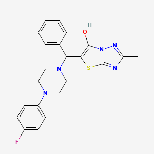 molecular formula C22H22FN5OS B2926741 5-((4-(4-Fluorophenyl)piperazin-1-yl)(phenyl)methyl)-2-methylthiazolo[3,2-b][1,2,4]triazol-6-ol CAS No. 851809-11-5