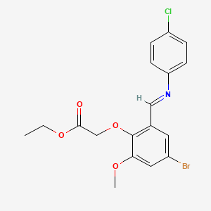 molecular formula C18H17BrClNO4 B2926747 Ethyl 2-(4-bromo-2-{[(4-chlorophenyl)imino]methyl}-6-methoxyphenoxy)acetate CAS No. 338417-20-2
