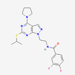molecular formula C21H24F2N6OS B2926753 3,4-二氟-N-(2-(6-(异丙硫基)-4-(吡咯烷-1-基)-1H-吡唑并[3,4-d]嘧啶-1-基)乙基)苯甲酰胺 CAS No. 946365-00-0