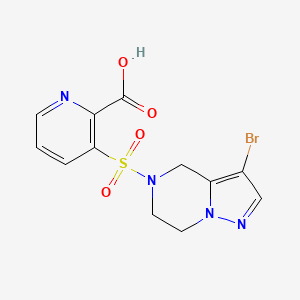 molecular formula C12H11BrN4O4S B2926754 3-[(3-Bromo-6,7-dihydro-4H-pyrazolo[1,5-a]pyrazin-5-yl)sulfonyl]pyridine-2-carboxylic acid CAS No. 2490420-50-1