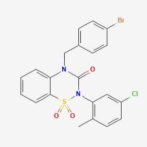 molecular formula C21H16BrClN2O3S B2926760 4-(4-bromobenzyl)-2-(5-chloro-2-methylphenyl)-2H-1,2,4-benzothiadiazin-3(4H)-one 1,1-dioxide CAS No. 893789-60-1