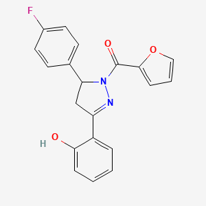 molecular formula C20H15FN2O3 B2926762 2-[5-(4-fluorophenyl)-1-(furan-2-carbonyl)-4,5-dihydro-1H-pyrazol-3-yl]phenol CAS No. 876942-78-8