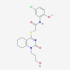 molecular formula C20H24ClN3O4S B2926769 N-(5-chloro-2-methoxyphenyl)-2-((1-(3-hydroxypropyl)-2-oxo-1,2,5,6,7,8-hexahydroquinazolin-4-yl)thio)acetamide CAS No. 899743-40-9