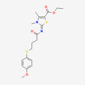 molecular formula C19H24N2O4S2 B2926775 (E)-ethyl 2-((4-((4-methoxyphenyl)thio)butanoyl)imino)-3,4-dimethyl-2,3-dihydrothiazole-5-carboxylate CAS No. 946337-75-3