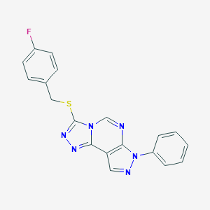 molecular formula C19H13FN6S B292678 3-[(4-fluorobenzyl)sulfanyl]-7-phenyl-7H-pyrazolo[4,3-e][1,2,4]triazolo[4,3-c]pyrimidine 