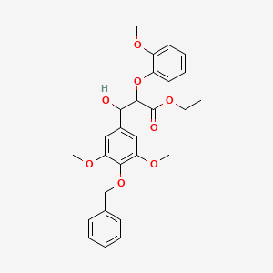 molecular formula C27H30O8 B2926798 Ethyl 3-(4-(benzyloxy)-3,5-dimethoxyphenyl)-3-hydroxy-2-(2-methoxyphenoxy)propanoate CAS No. 151541-15-0