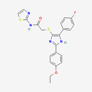 molecular formula C22H19FN4O2S2 B2926809 2-((2-(4-乙氧基苯基)-5-(4-氟苯基)-1H-咪唑-4-基)硫代)-N-(噻唑-2-基)乙酰胺 CAS No. 866346-76-1