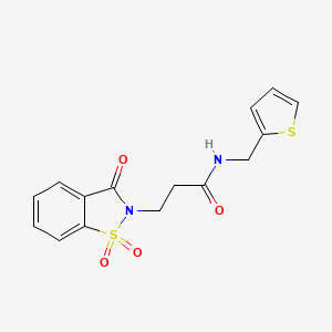 molecular formula C15H14N2O4S2 B2926826 3-(1,1-dioxido-3-oxobenzo[d]isothiazol-2(3H)-yl)-N-(thiophen-2-ylmethyl)propanamide CAS No. 899954-54-2