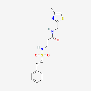 molecular formula C16H19N3O3S2 B2926868 N-[(4-methyl-1,3-thiazol-2-yl)methyl]-3-(2-phenylethenesulfonamido)propanamide CAS No. 1384815-85-3