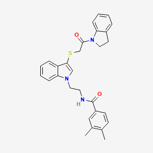 molecular formula C29H29N3O2S B2926871 N-(2-(3-((2-(indolin-1-yl)-2-oxoethyl)thio)-1H-indol-1-yl)ethyl)-3,4-dimethylbenzamide CAS No. 532974-84-8