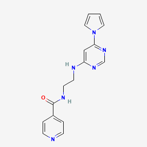 molecular formula C16H16N6O B2926885 N-(2-((6-(1H-吡咯-1-基)嘧啶-4-基)氨基)乙基)异烟酰胺 CAS No. 1396761-24-2
