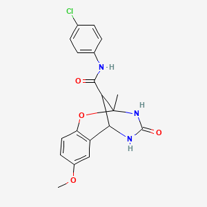 molecular formula C19H18ClN3O4 B2926897 N-(4-chlorophenyl)-8-methoxy-2-methyl-4-oxo-3,4,5,6-tetrahydro-2H-2,6-methano-1,3,5-benzoxadiazocine-11-carboxamide CAS No. 1351830-17-5