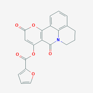 molecular formula C20H13NO6 B292690 8,11-dioxo-5,6-dihydro-4H,8H,11H-pyrano[3,2-c]pyrido[3,2,1-ij]quinolin-9-yl 2-furoate 