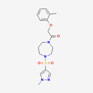 molecular formula C18H24N4O4S B2926901 1-(4-((1-methyl-1H-pyrazol-4-yl)sulfonyl)-1,4-diazepan-1-yl)-2-(o-tolyloxy)ethanone CAS No. 2034245-06-0