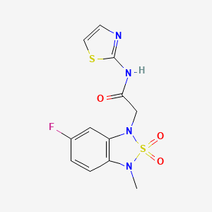 molecular formula C12H11FN4O3S2 B2926926 2-(6-fluoro-3-methyl-2,2-dioxidobenzo[c][1,2,5]thiadiazol-1(3H)-yl)-N-(thiazol-2-yl)acetamide CAS No. 2034543-97-8