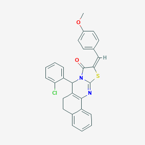 (14E)-11-(2-chlorophenyl)-14-[(4-methoxyphenyl)methylidene]-15-thia-12,17-diazatetracyclo[8.7.0.02,7.012,16]heptadeca-1(10),2,4,6,16-pentaen-13-one