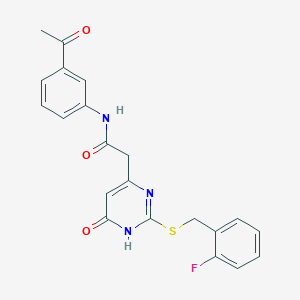 molecular formula C21H18FN3O3S B2926934 N-(3-acetylphenyl)-2-(2-((2-fluorobenzyl)thio)-6-oxo-1,6-dihydropyrimidin-4-yl)acetamide CAS No. 1105214-05-8