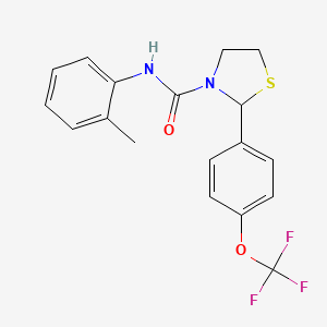 molecular formula C18H17F3N2O2S B2926948 N-(o-tolyl)-2-(4-(trifluoromethoxy)phenyl)thiazolidine-3-carboxamide CAS No. 2034263-80-2